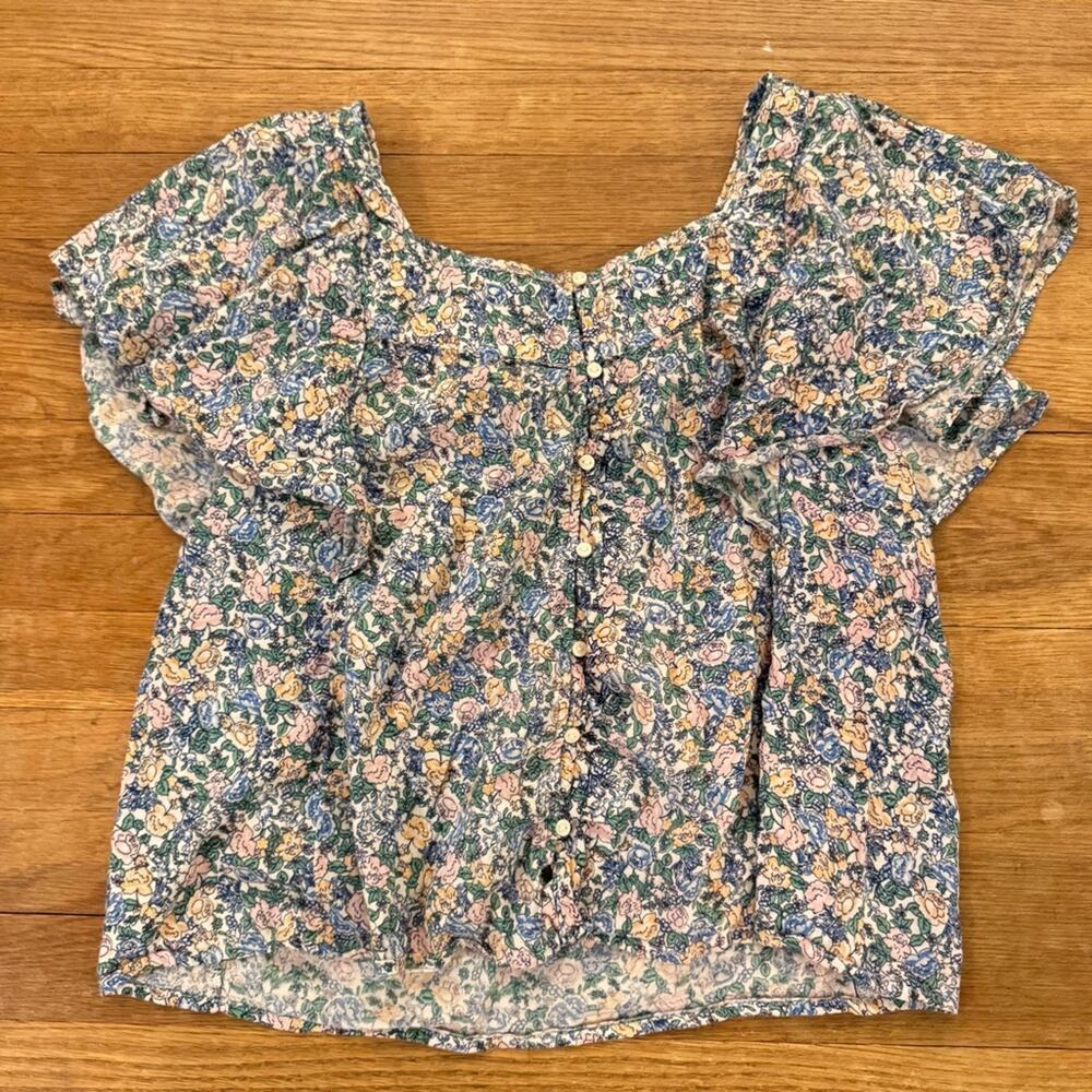 Old Navy blue pink green orange floral button front blouse shirt top size S
b19